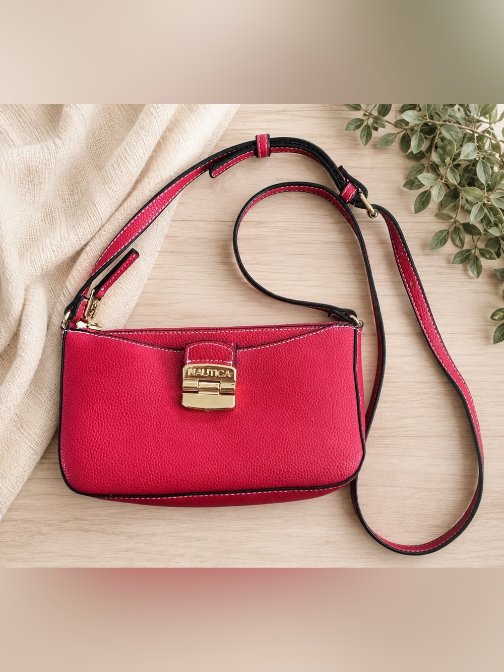 Nautica Red Pebbled Faux Leather Convertible Shoulder & Crossbody Bag NWOT